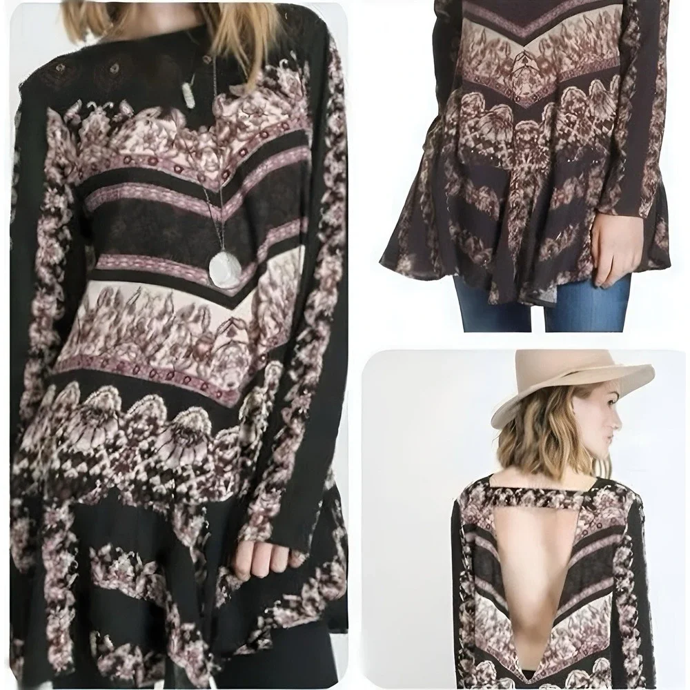 Free People Smooth Talker Boho Mini Tunic Dress goth whimsical fairy Size‎ small - Picture 2 of 5